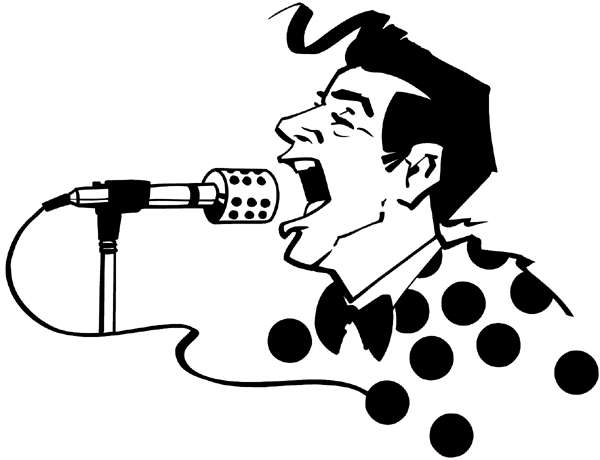 Male singer at microphone vinyl sticker. Customize on line. Music 061-0239